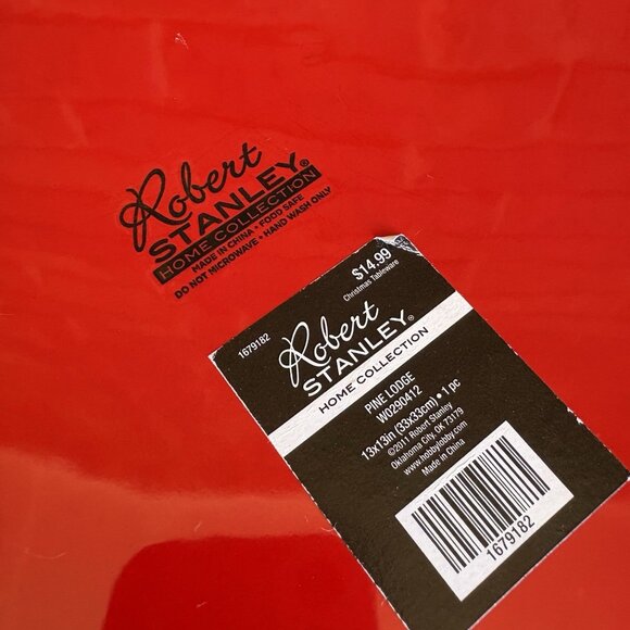 Robert Stanley Enamelware Serving Plates Chargers Red White Speckled Green Edge - Picture 10 of 13